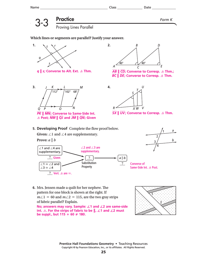 Practice For Proving Lines Parallel Worksheet